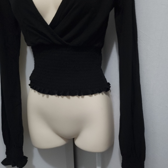 Aus S Glassons Black Wrap Front Long Sleeve Stretch Crop Top - Picture 9 of 16
